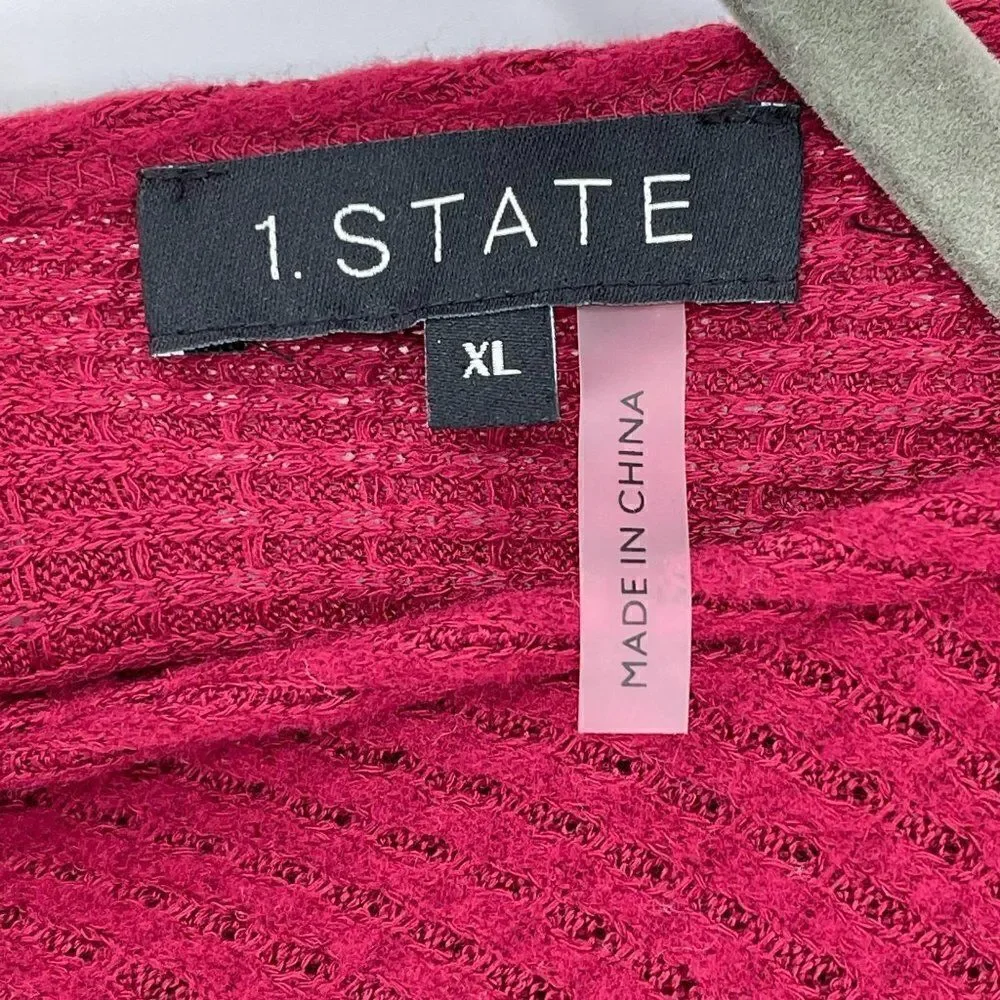 1.State‎ Twist Back Pointelle Burgundy Sweater Long Sleeves Soft Women XL NWT